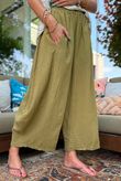 Sandbar Linen Blend Barrel Culotte Pant Deep Olive